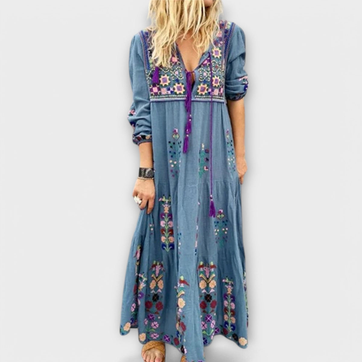 Lněné maxi šaty v boho stylu