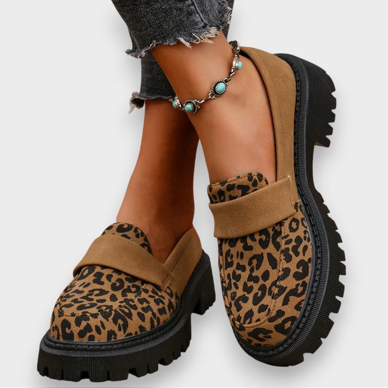 Mokasíny na platformě s leopardím vzorem